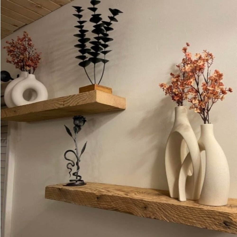 Reclaimed Barnwood Planks | Floating Shelves for Wall w/Flush Mount Bracket